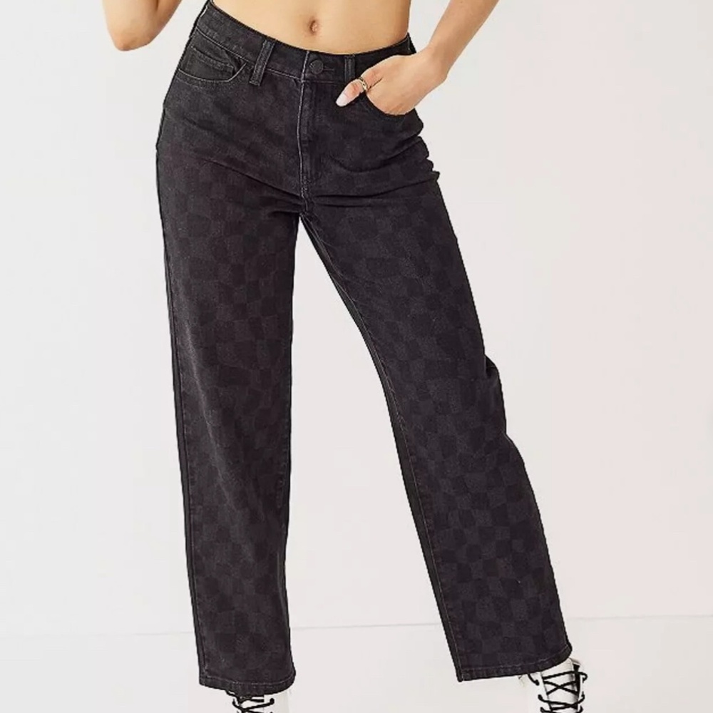 SO Jeans High-Rise Stretch Straight Juniors Black Checkers Pattern